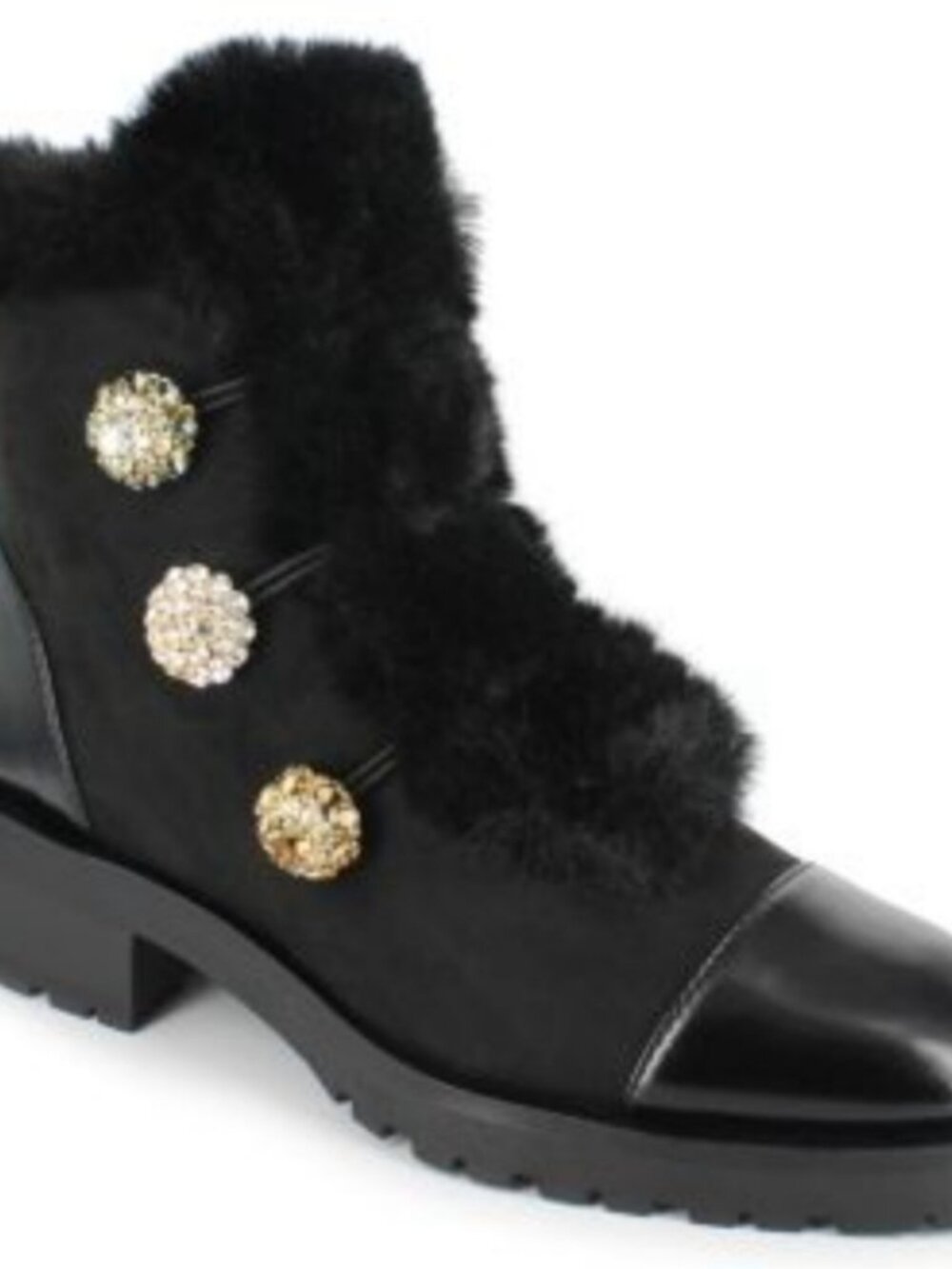 Women's Black Faux Fur Trimmed Boots Gold Embellishments Nanette Lepore size 7